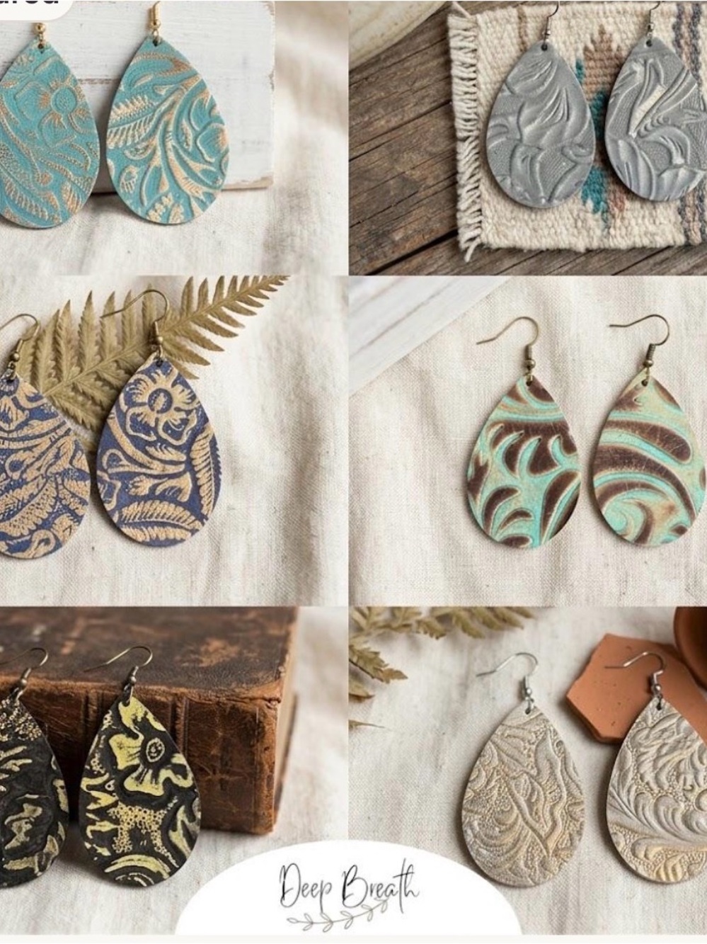 Teardrop Leather Earrings - Turquoise, Gray, Gold, Brown